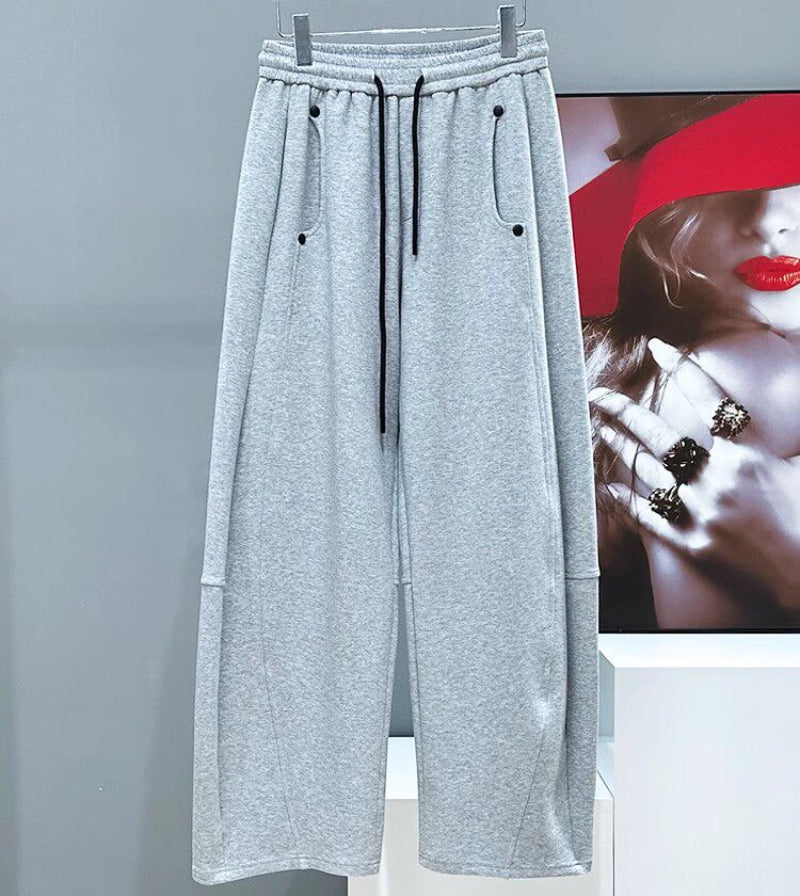 Heavyweight Fake Layered Patchwork Jacket & Wide-Leg Sweatpants Setup WN23959