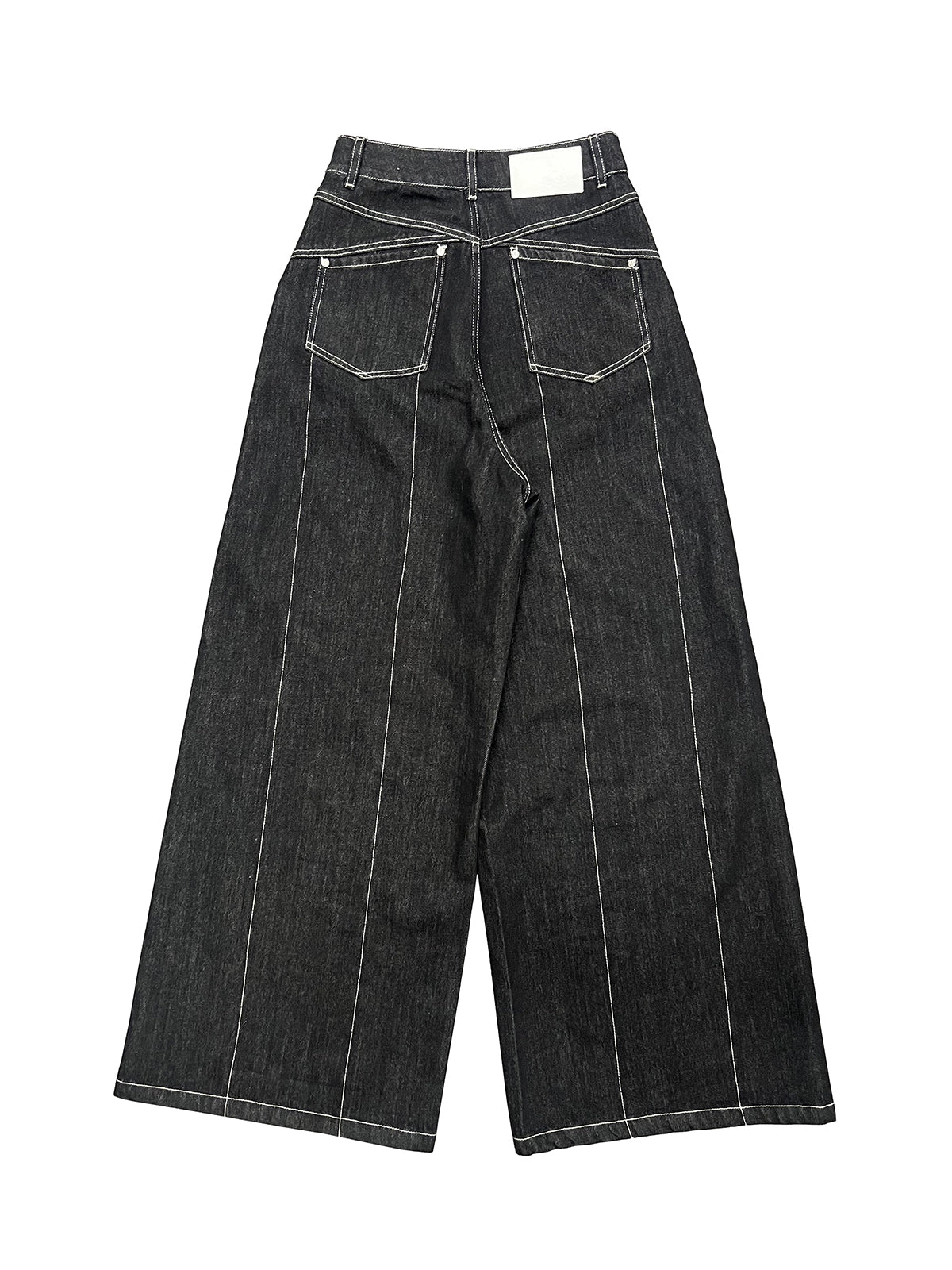 Black Wide Leg Cross Back Pocket Design Denim Jeans WN18963