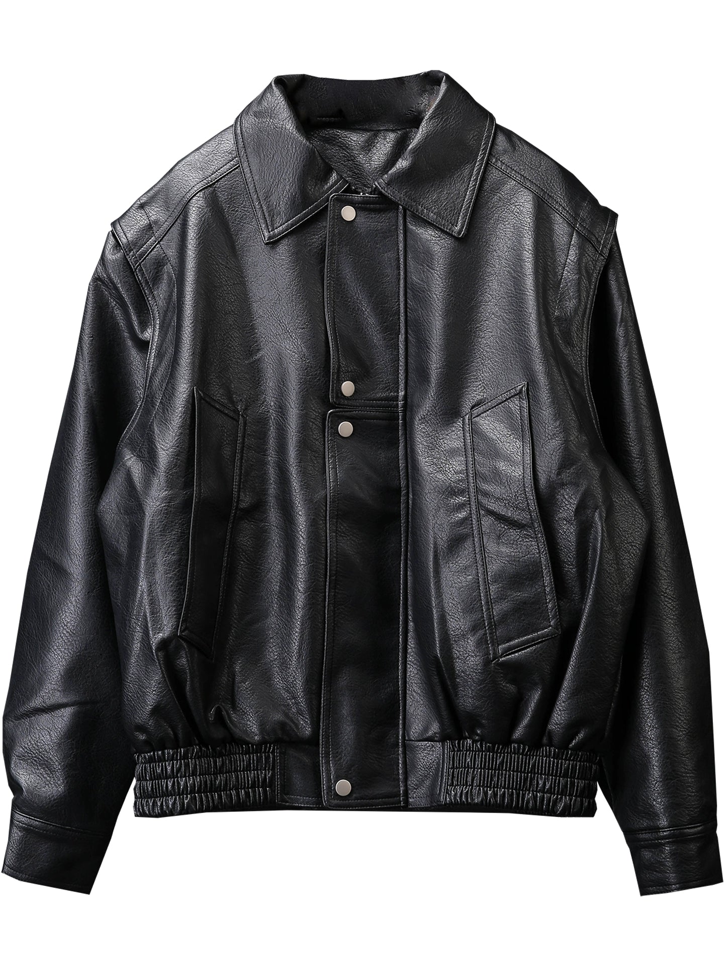 Lapel PU Leather Zipper Jacket WN22325