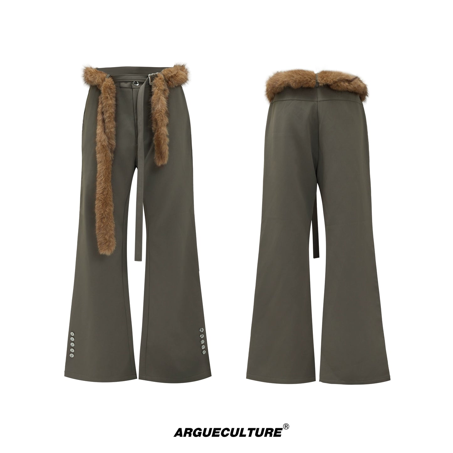 Design Flare Trousers with Fake Fur Ribbon WN21743