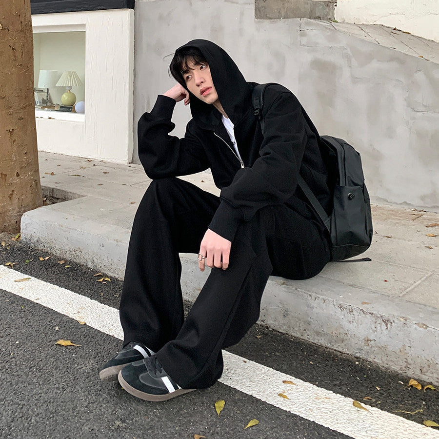 Oversize Zipper Hoodie & Wide Leg Sweatpants Setup WN24872