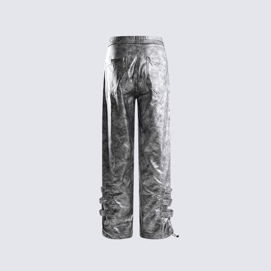 Metallic Multi-Pocket Wide Leg Cargo Pants WN27924