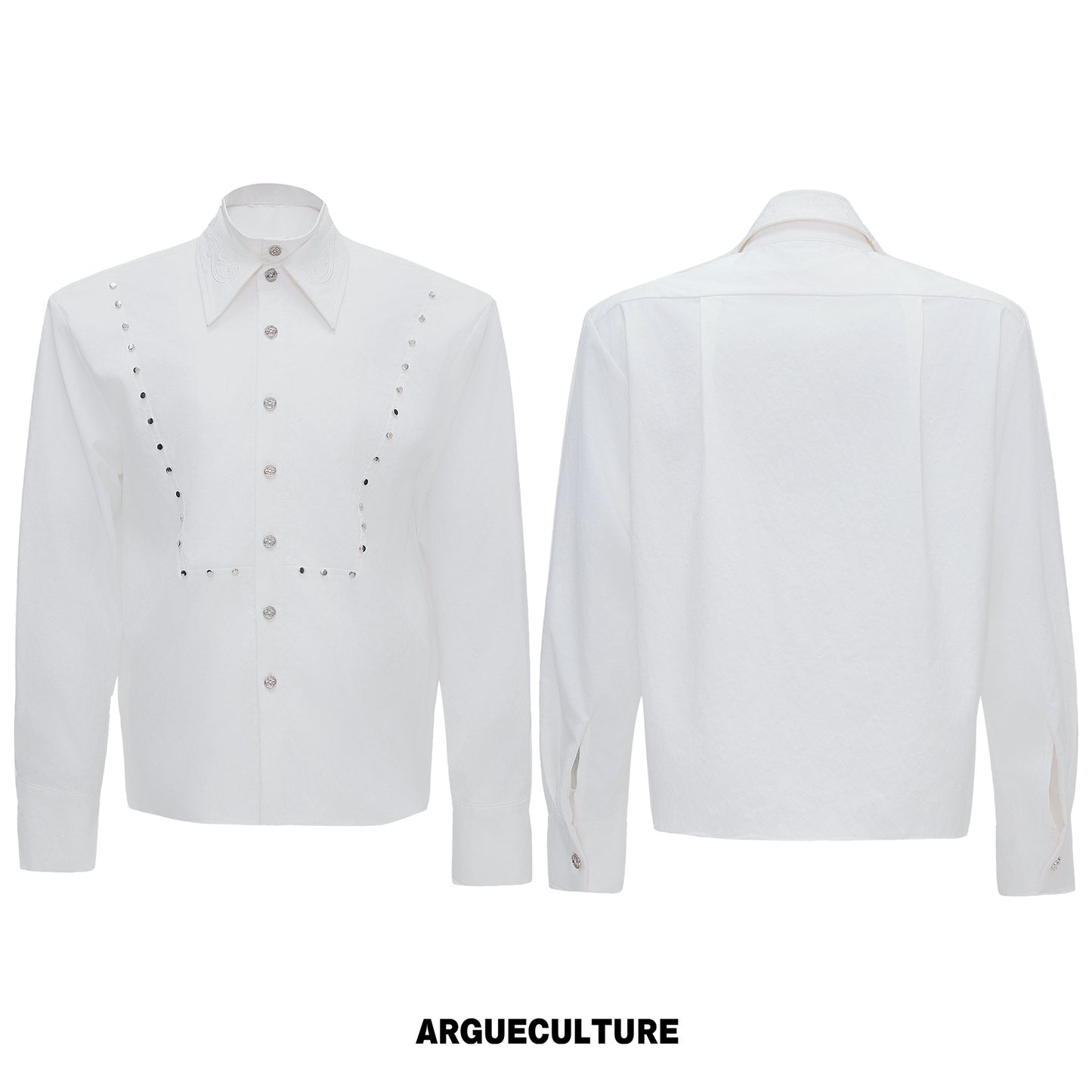 Fake Layered Stud Embroidery Oversize Long Sleeve Shirt WN26987