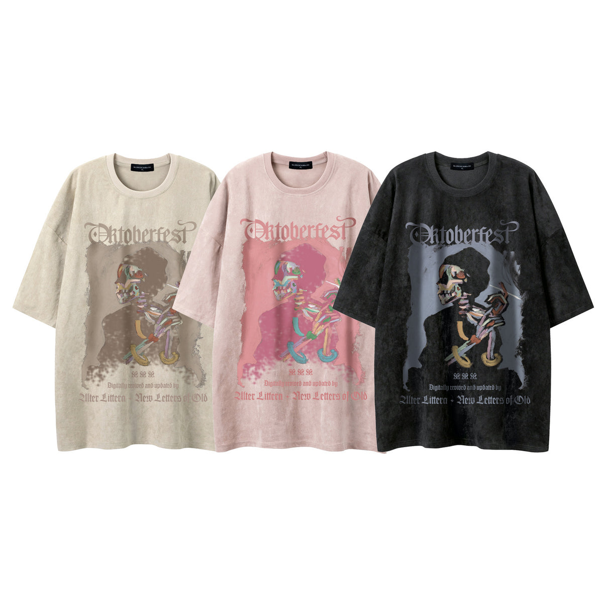 Fake Suede Skull Print Short Sleeve T-Shirt WN26836