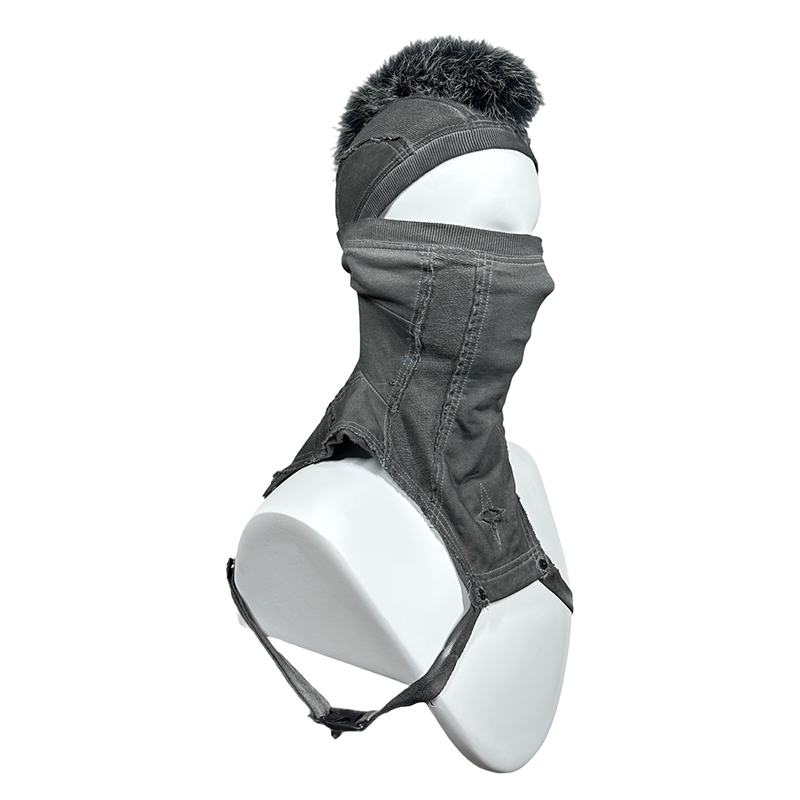 Fake Fur-Trimmed Face-Cover Washed Hat WN22009