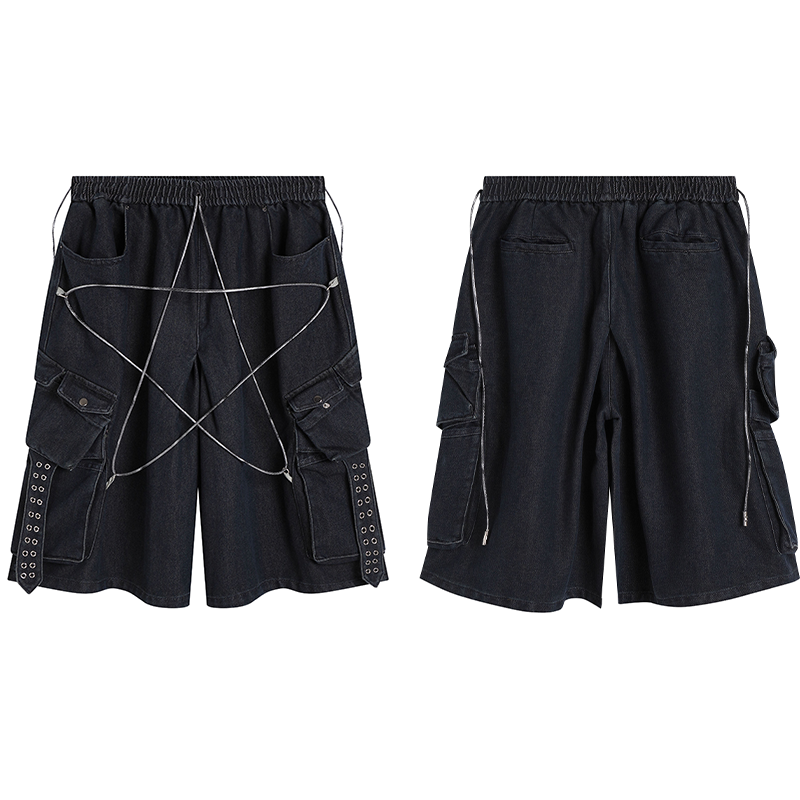 Star Design Washed Half Denim Jeans WN17109