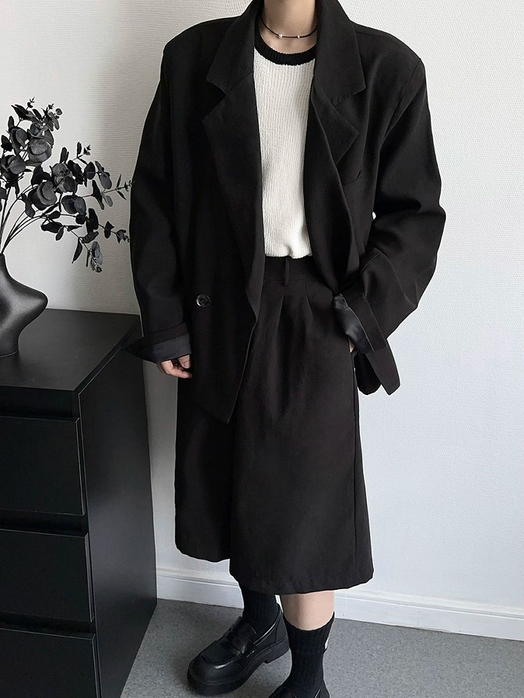 Basic Oversize Tailored Jacket & Wide Leg Half Pants Setup WN19369