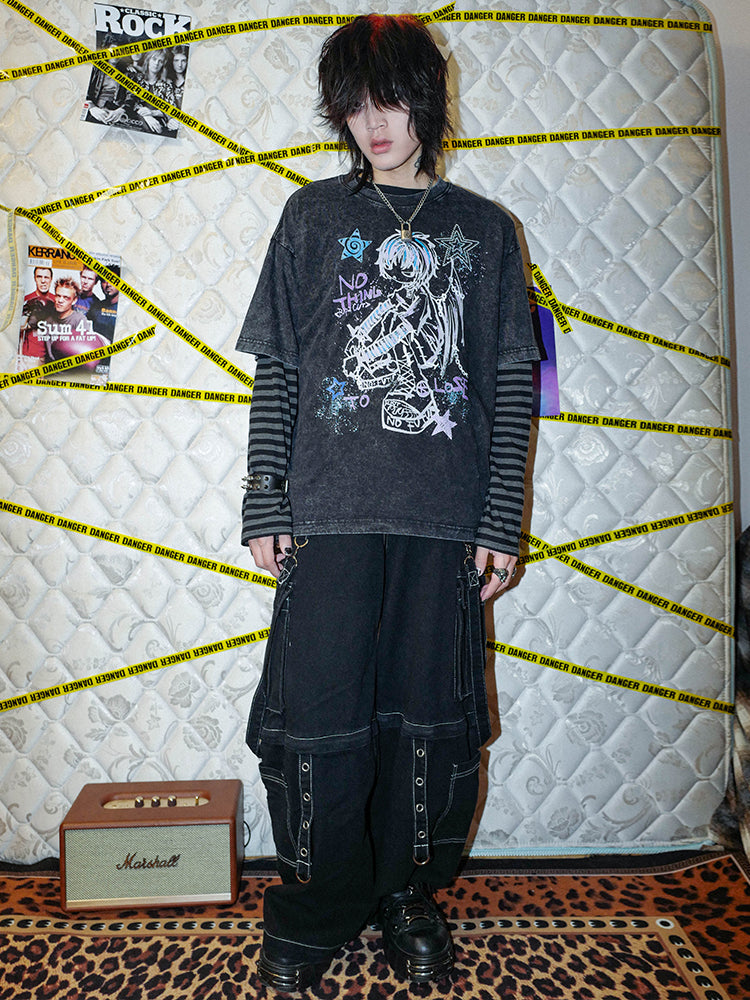 Washed Illustration Design Short Sleeve T-Shirt WN15877