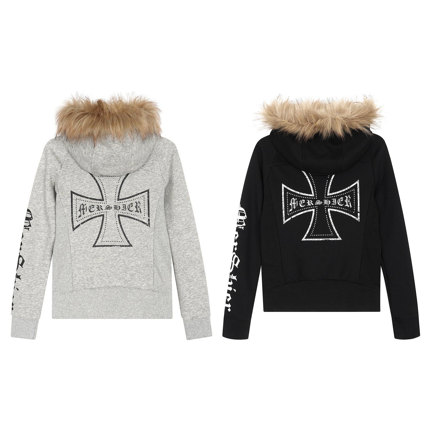 Detachable Fur Collar Patch Embroidery Zipper Hoodie WN21852