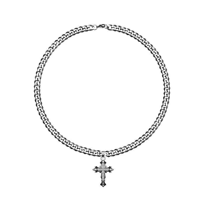 Cuban Chain Cross Pendant Titanium Steel Necklace WN19247