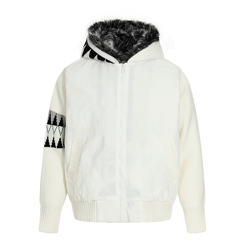 Colorblock Patch Thick Fake Fur-Collar Puffer Jacket WN22121