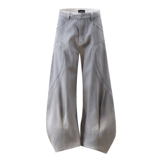 Washed Panel Design Wide Leg Denim Jeans WN25456