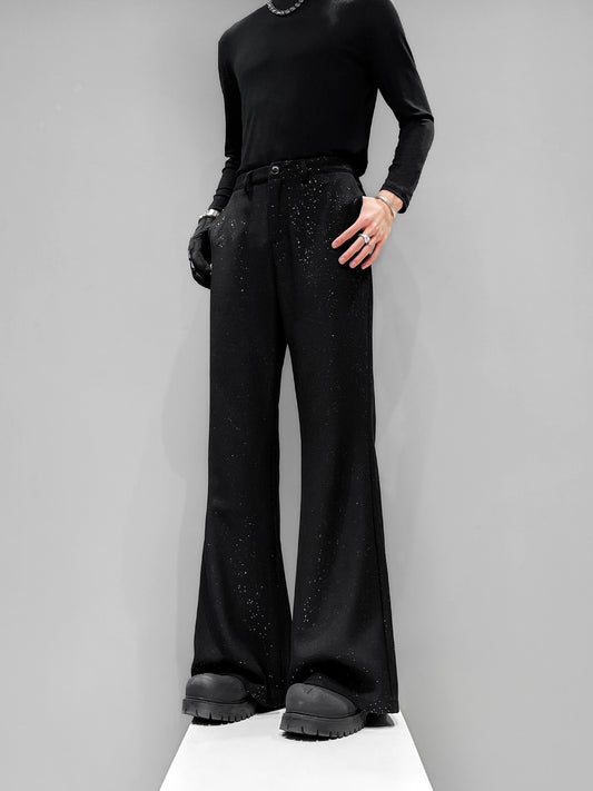 Foil Star Print Draped Flare Trousers WN23858
