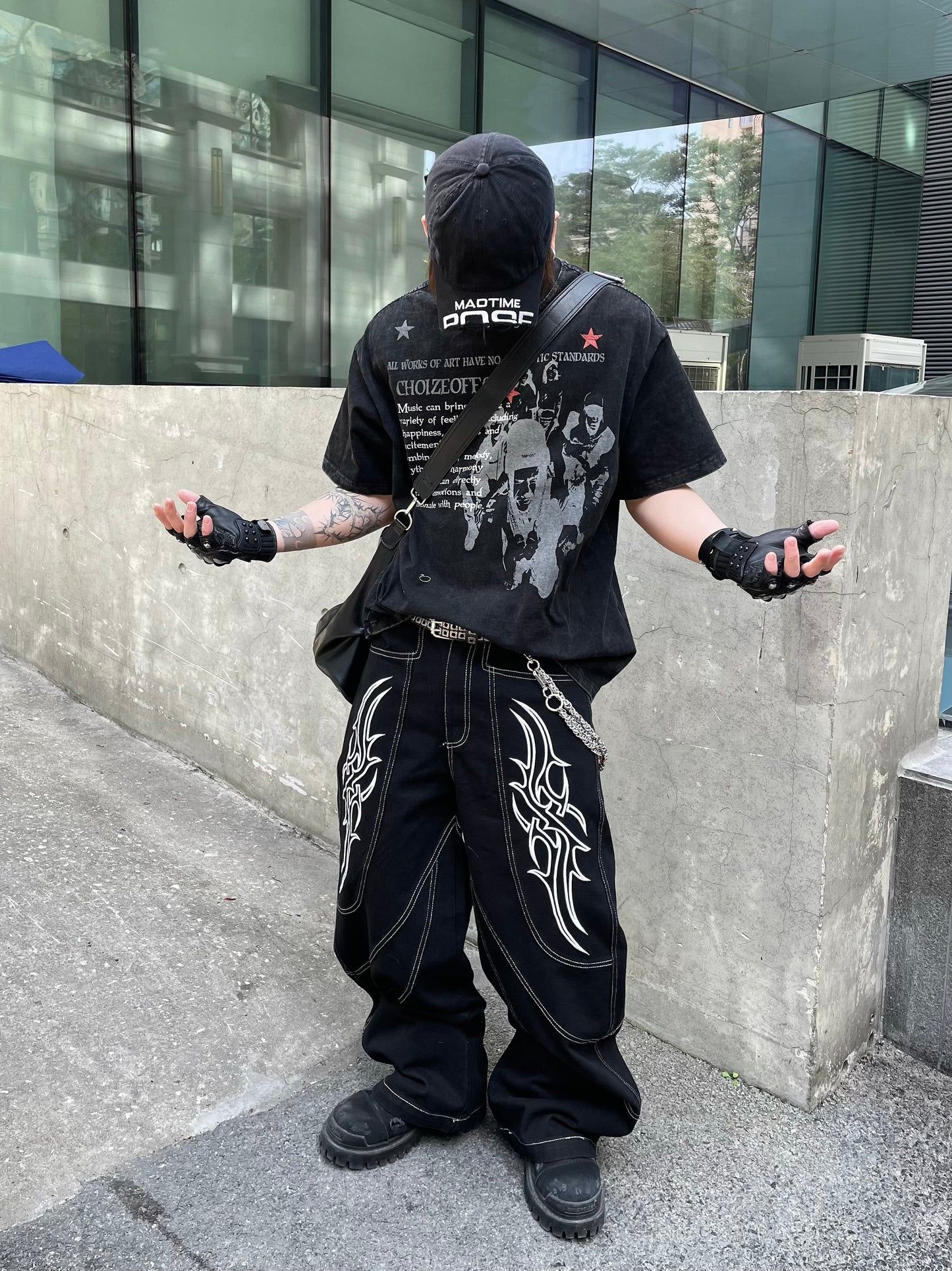 Portrait Letter Print Washed Oversize Short Sleeve T-Shirt WN14990