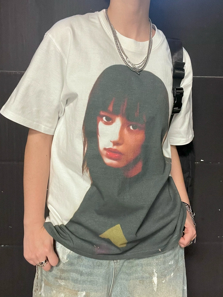 Portrait Print Oversize Short Sleeve T-Shirt WN16744