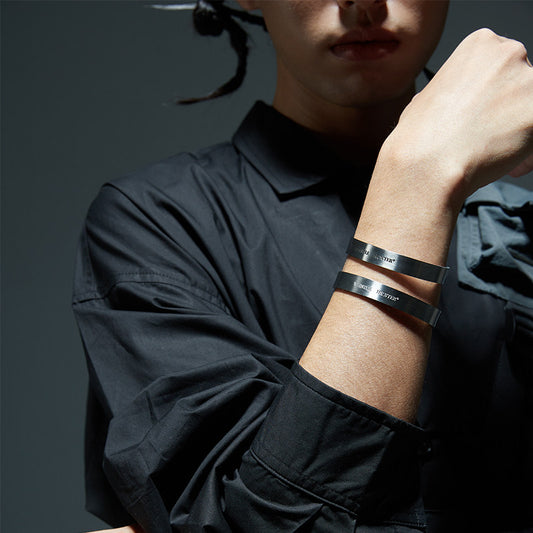 Industrial Style Titanium Steel Adjustable Open Cuff Bracelet WN26699