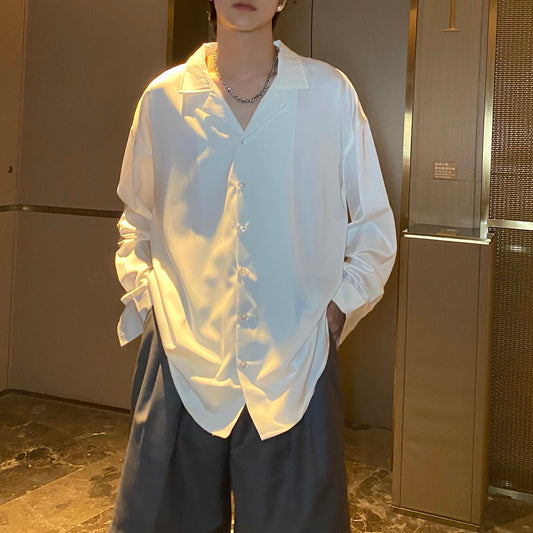 Draped Oversize Open Collar Long Sleeve Shirt WN25252