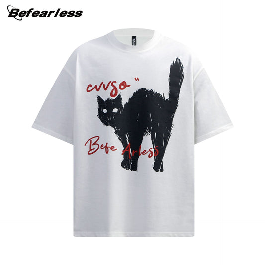 Cat Graphic Letter Print Short Sleeve T-Shirt WN26246