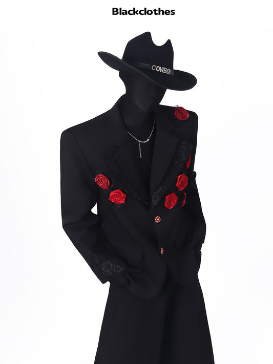 3D Flower Design Tailored Jacket & Wide-Leg Trousers Setup WN23753