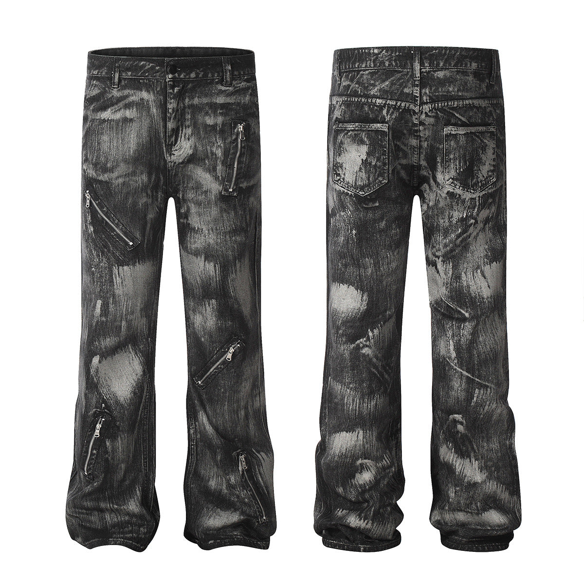Paint Brush Zipper Design Micro Flare Denim Jeans WN16171