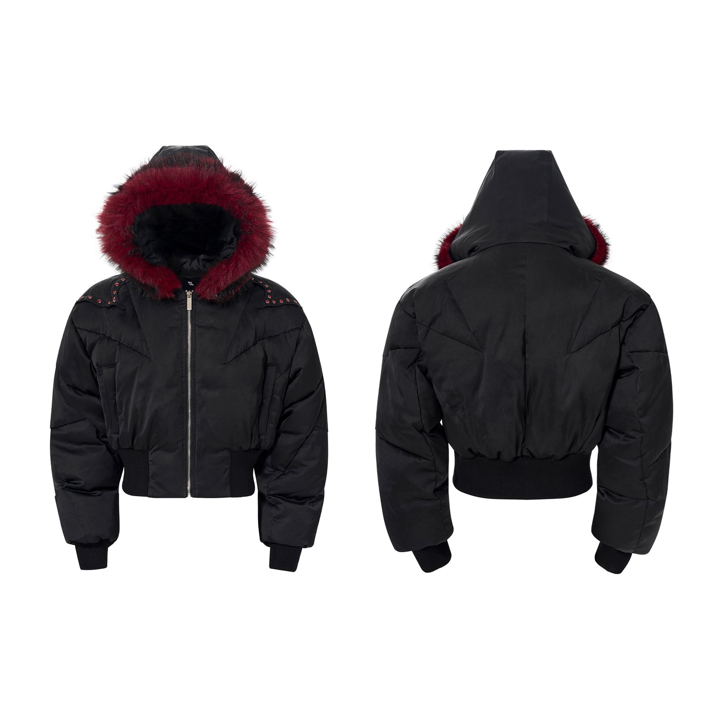 Fake Fur Hooded Studs Puffer Jacket WN22695