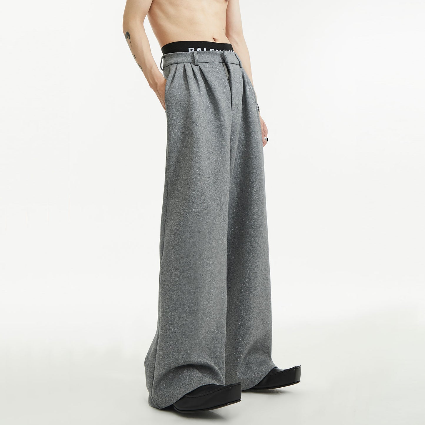 Sequin Shoulder-Pad Tailored Jacket & Wide-Leg Trousers Setup WN15438