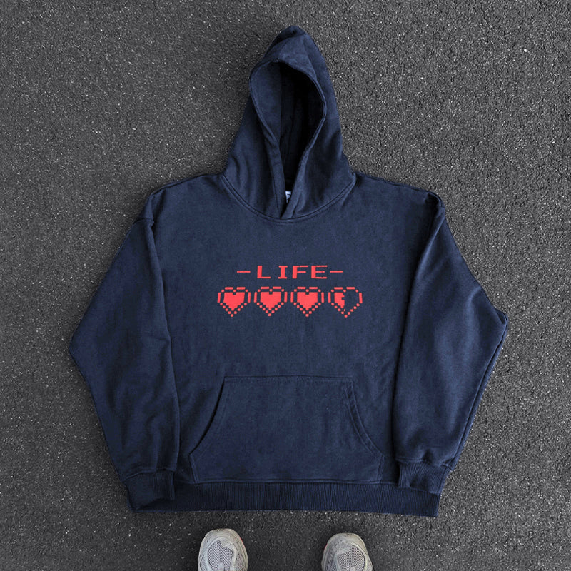 Pixel Heart Print Oversize Hoodie WN15792