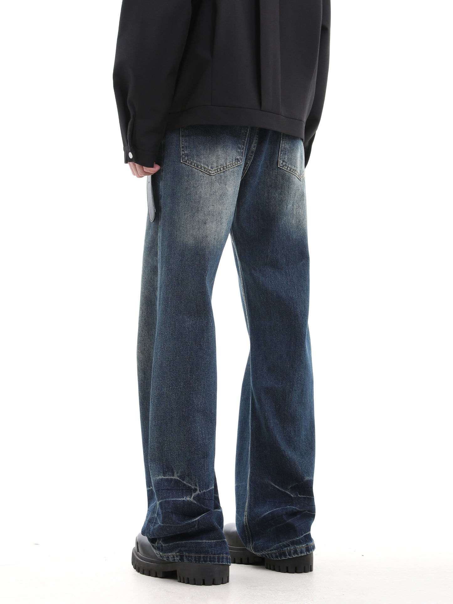 Washed Lightning Pattern Flare Denim Jeans WN15639