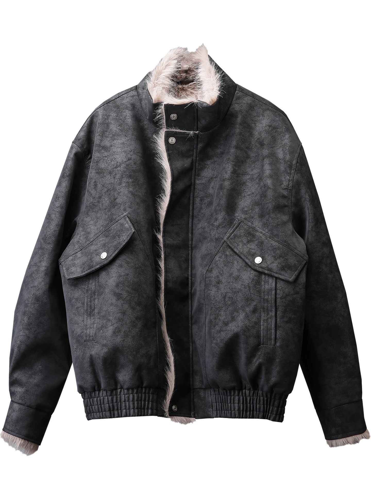 Fake Fur Collar Structural Suede Jacket WN22472