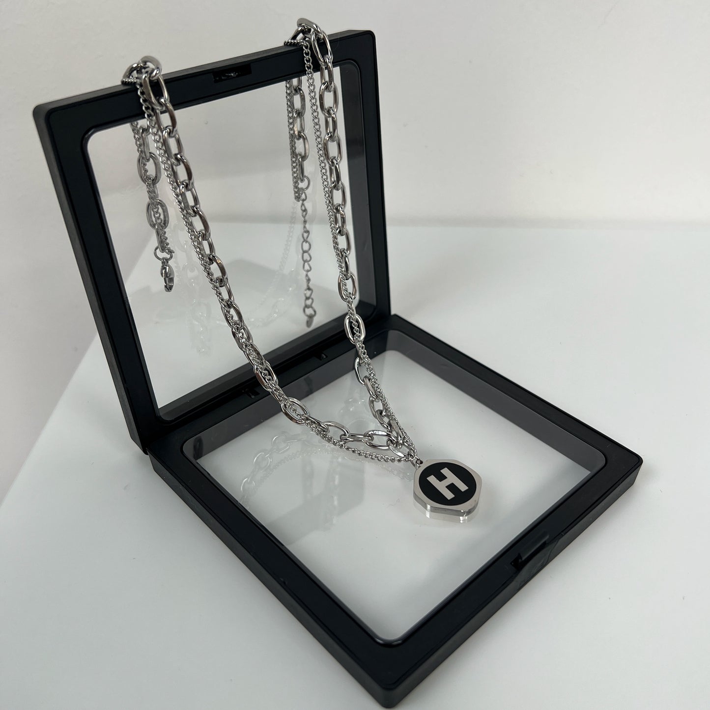 Double Layer Letter H Pendant Titanium Steel Necklace WN19222