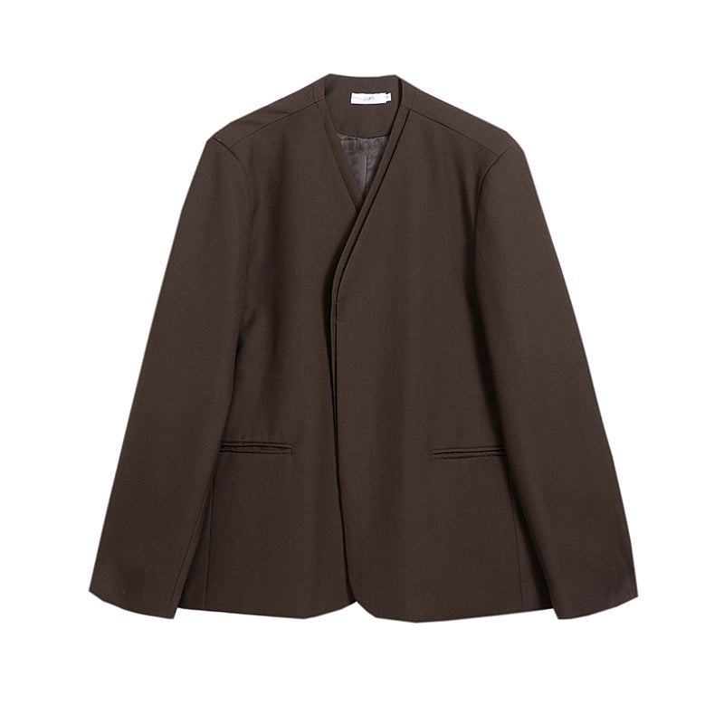 Fake Layered Collarless Tailored Jacket WN21463