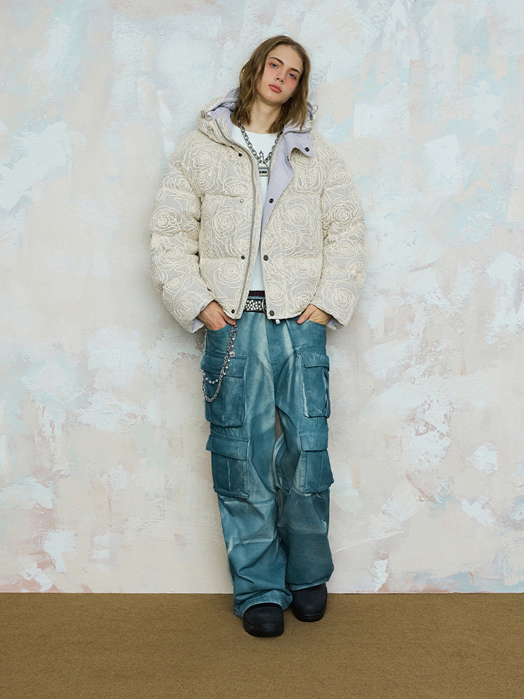 3D Texture Design Hooded Windproof White Duck Down Jacket WN17962