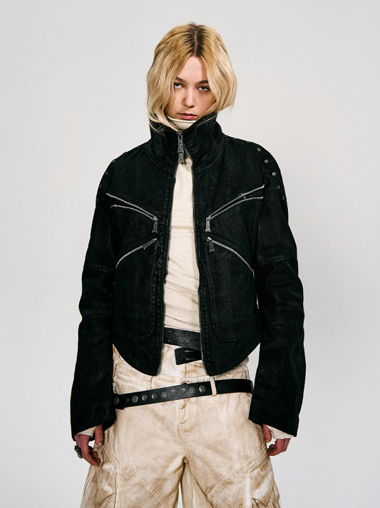 Stand Neck Wax Coating Oversize Jacket WN27446