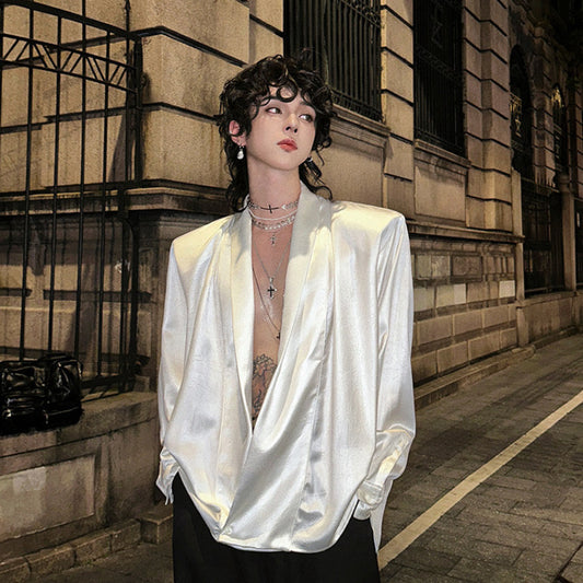 PU Leather Oversize Long Sleeve Shirt WN25136