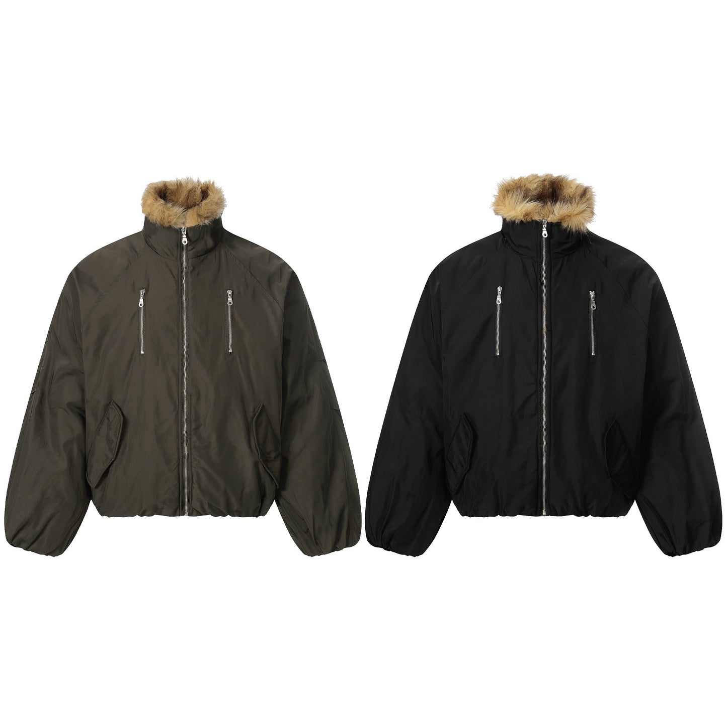 Fake Fur Collar Zipper Puffer Jacket WN21870