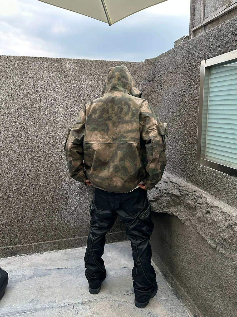 Bullet Pocket Zipper Coated Wide Leg Straight Denim Jeans WN17691