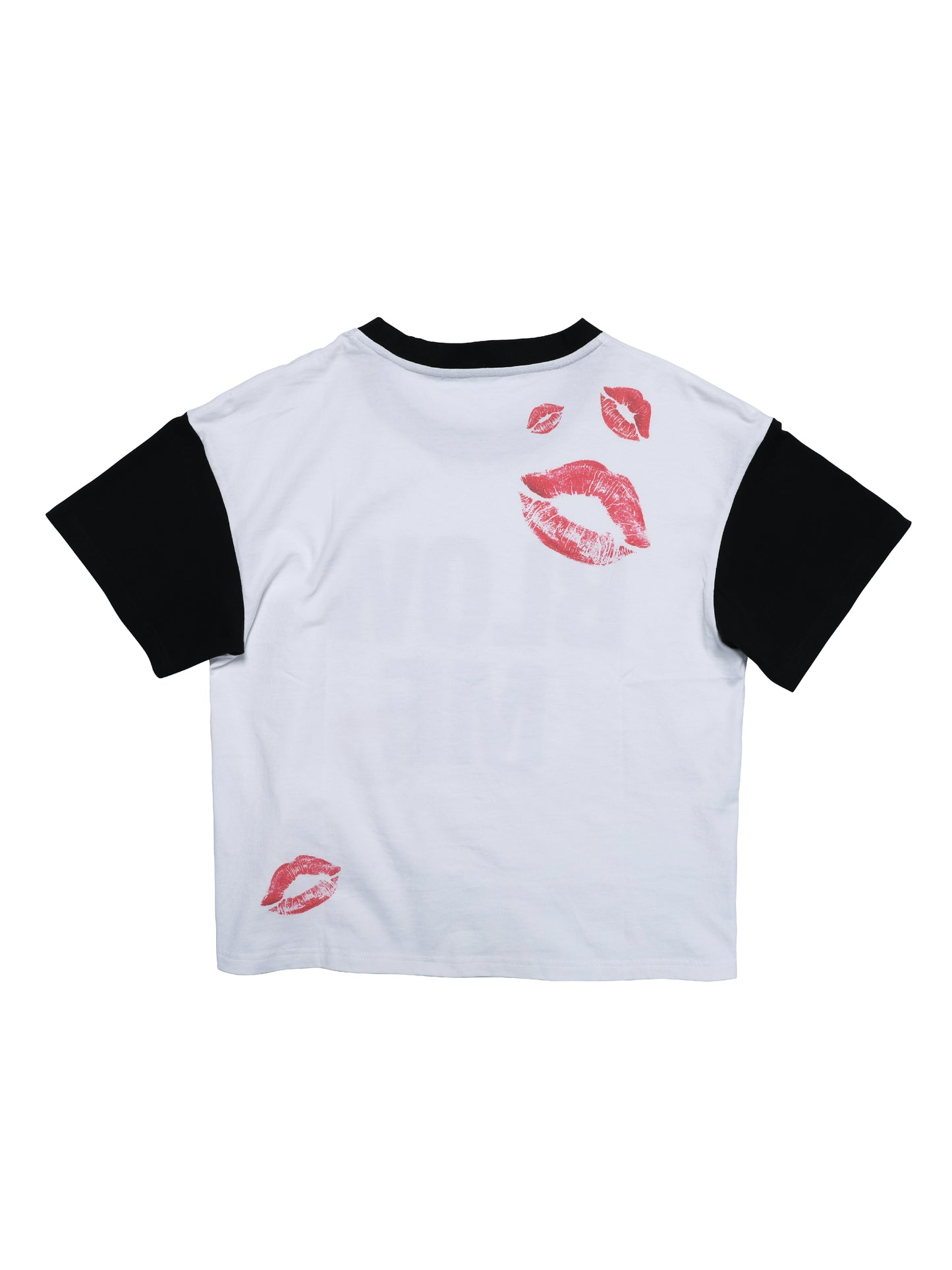 Lip Print Contrast Sleeve Short Sleeve T-Shirt WN17223