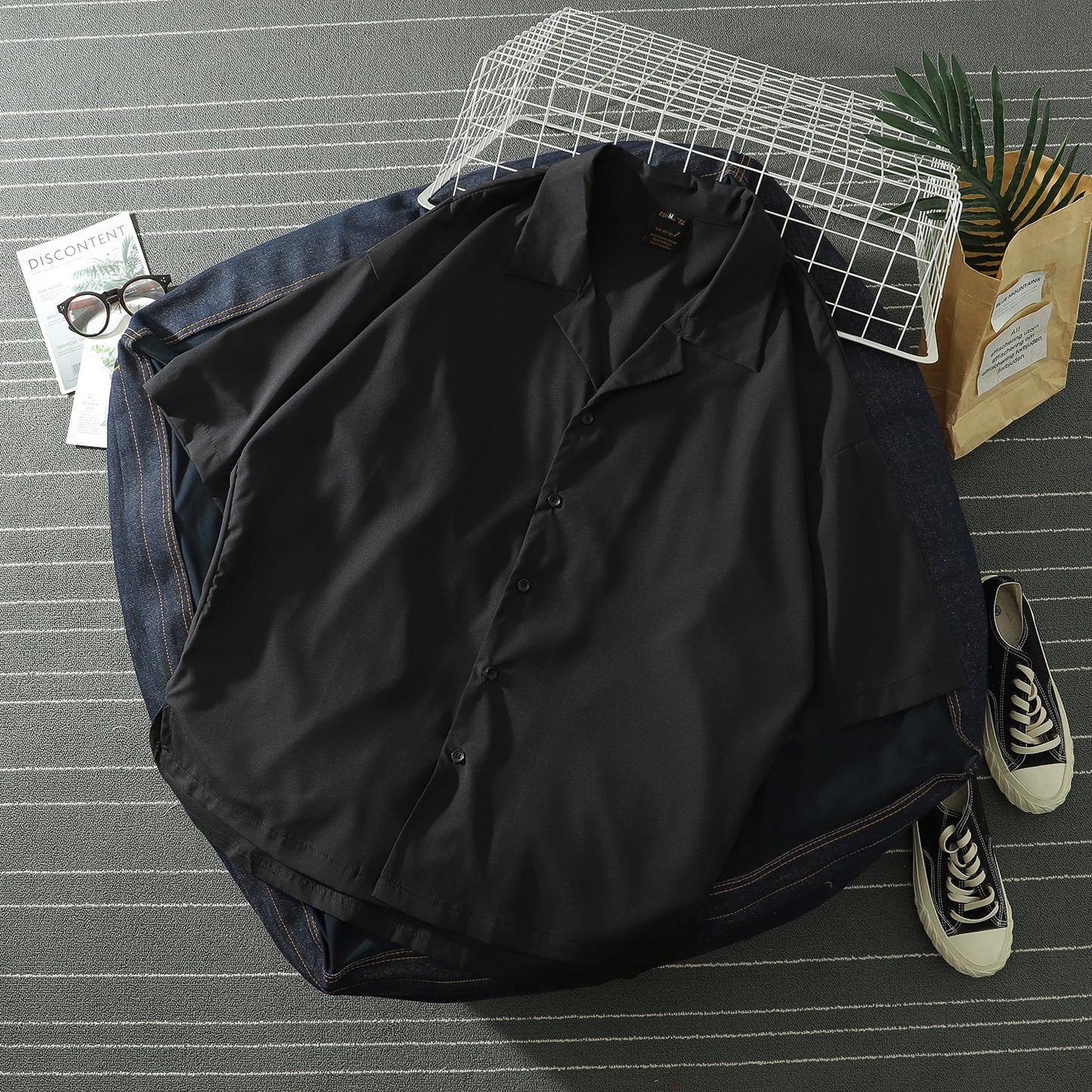 Oversize Plain Open Collar Shirt WN16202