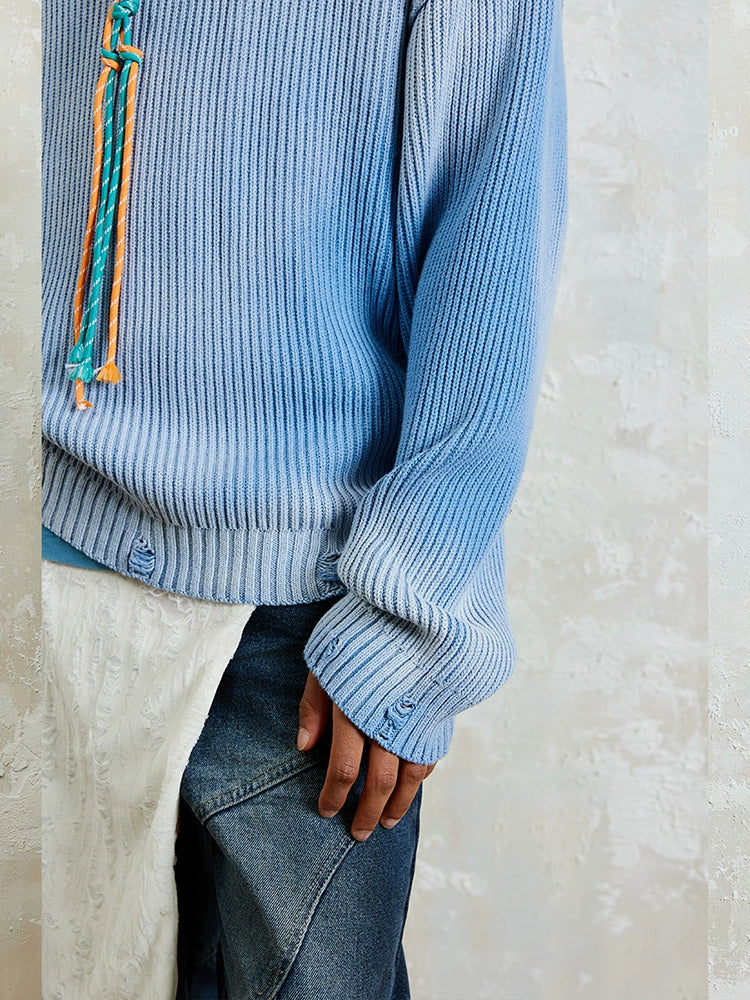 Damage Fringe Drop Shoulder Knit Sweater WN17908