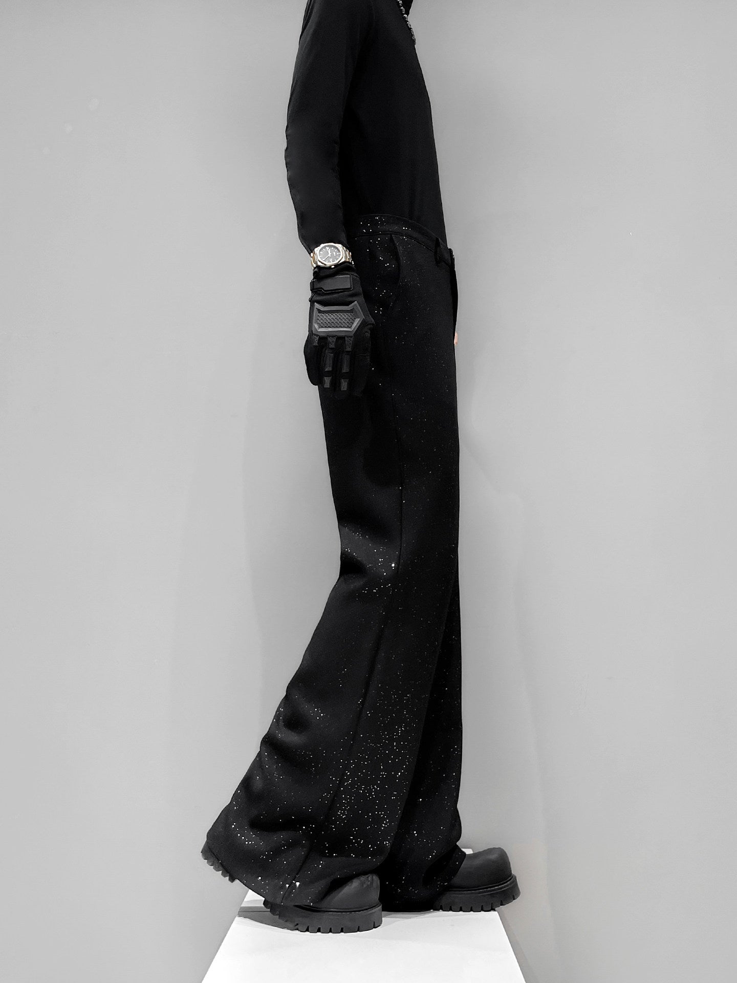 Foil Star Print Draped Flare Trousers WN23858