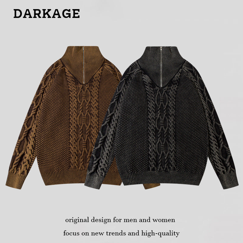 Washed Half-zip High-Neck Oversize Knit Sweater WN15020