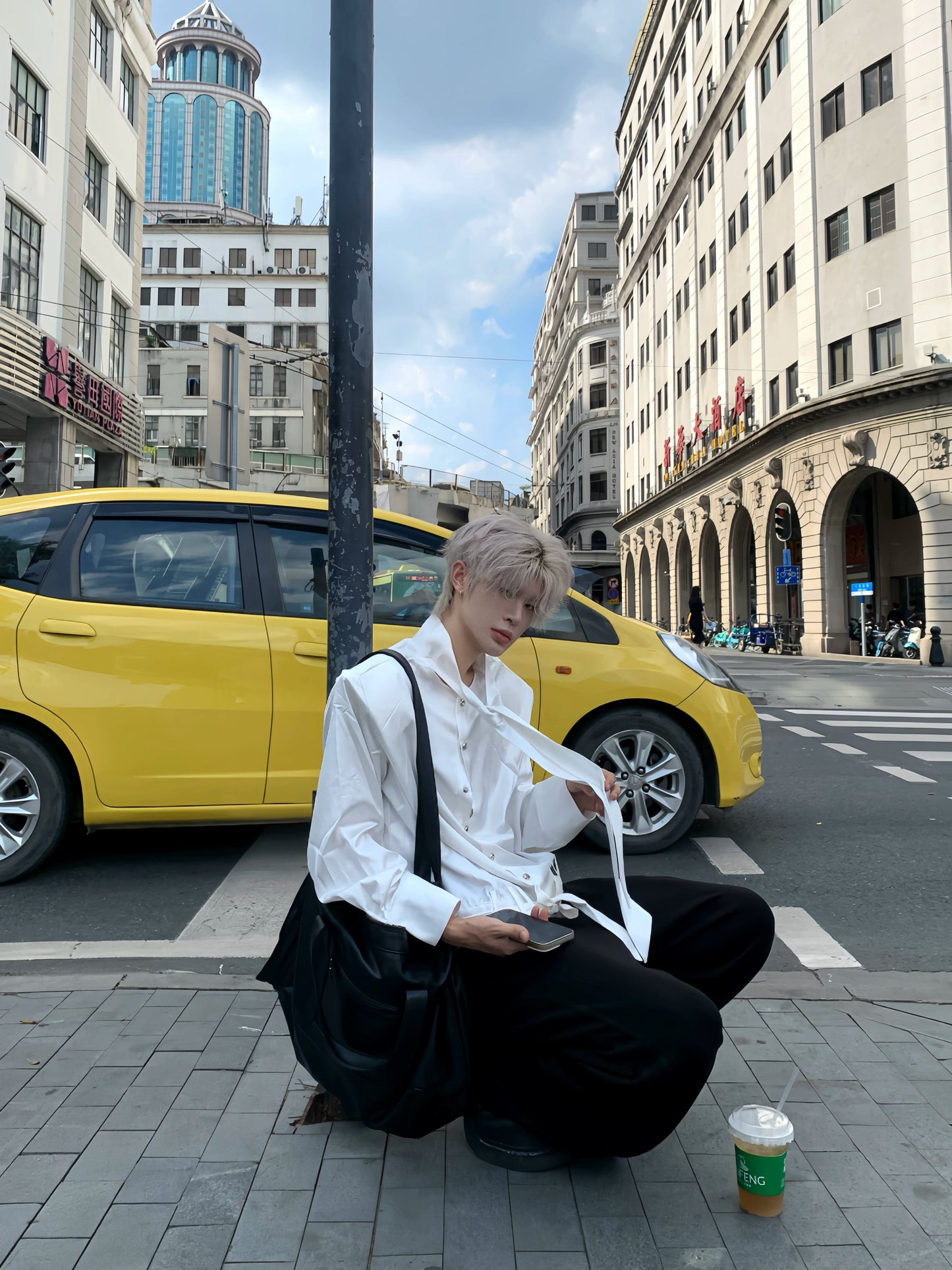 Liquid Texture Design Necktie & Long Sleeve Shirt WN19778