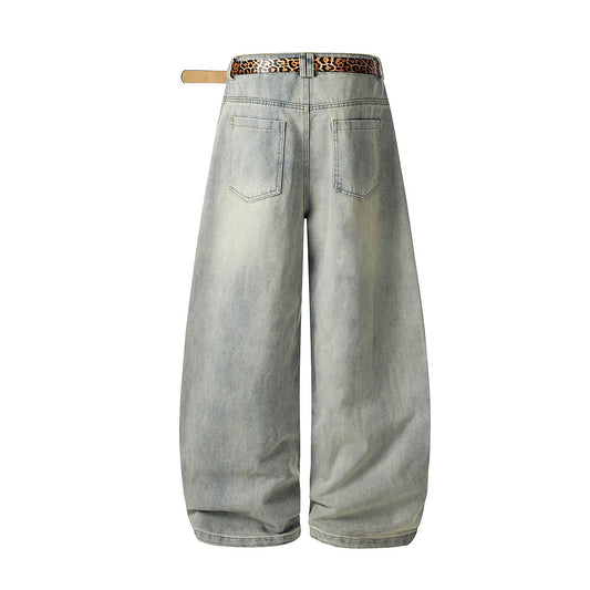 Washed Damage Panel Curved Denim Jeans WN25530