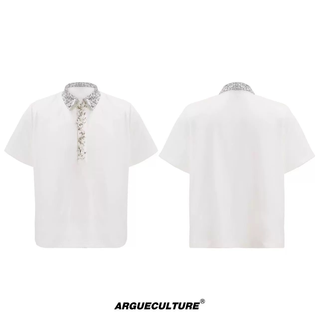 Sequin Square Pin Detail Polo Short Sleeve T-Shirt WN18401