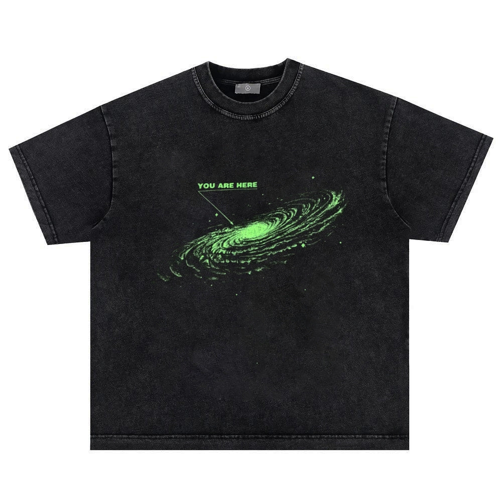 Oversize Washed Galaxy Print Short Sleeve T-Shirt WN16451