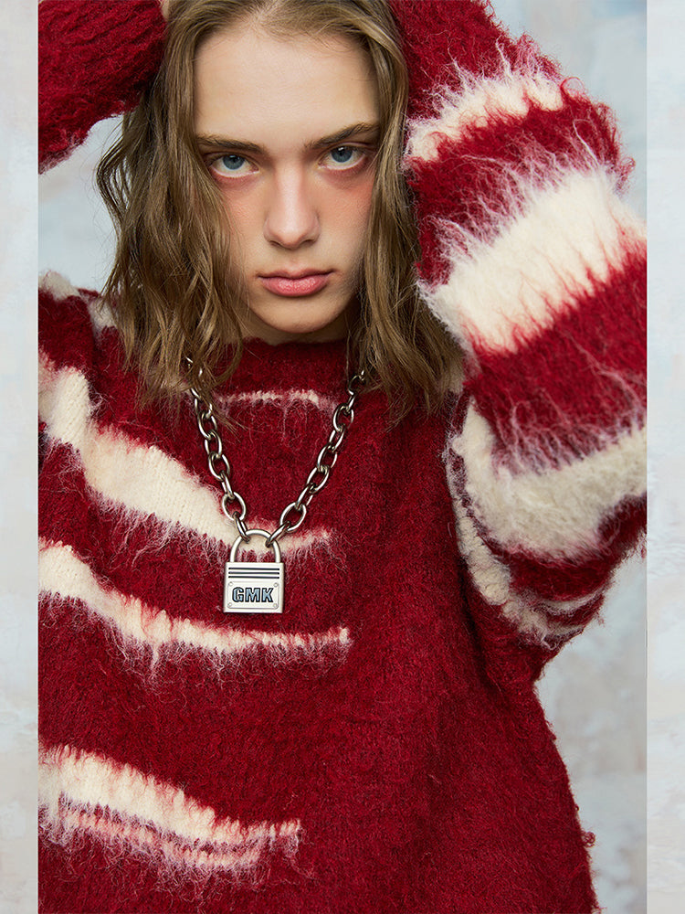 Irregular Colorblock Stripe Design Pullover Knit Sweater WN17992