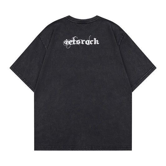 Washed Portrait Letter Print Short Sleeve T-Shirt WN25387