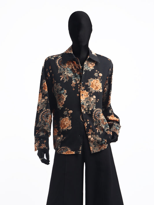 Print Floral Design Oversize Long Sleeve Shirt WN23750