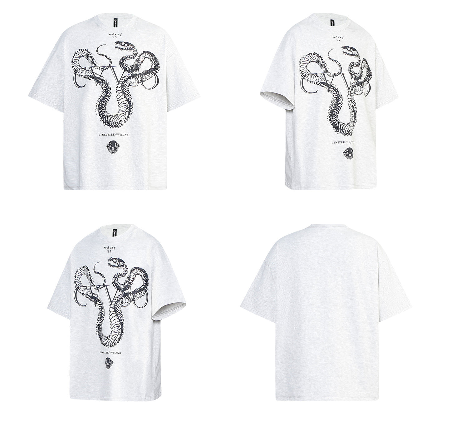 Washed Snake Skeleton Graphic Oversize Short Sleeve T-Shirt WN26408