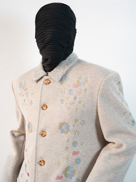 Floral Embroidery Collarless Jacket WN23633